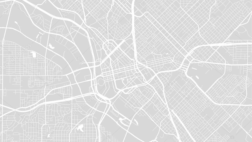 White grey Dallas city area vector background map, streets and water cartography illustration. Widescreen proportion, digital flat design streetmap.