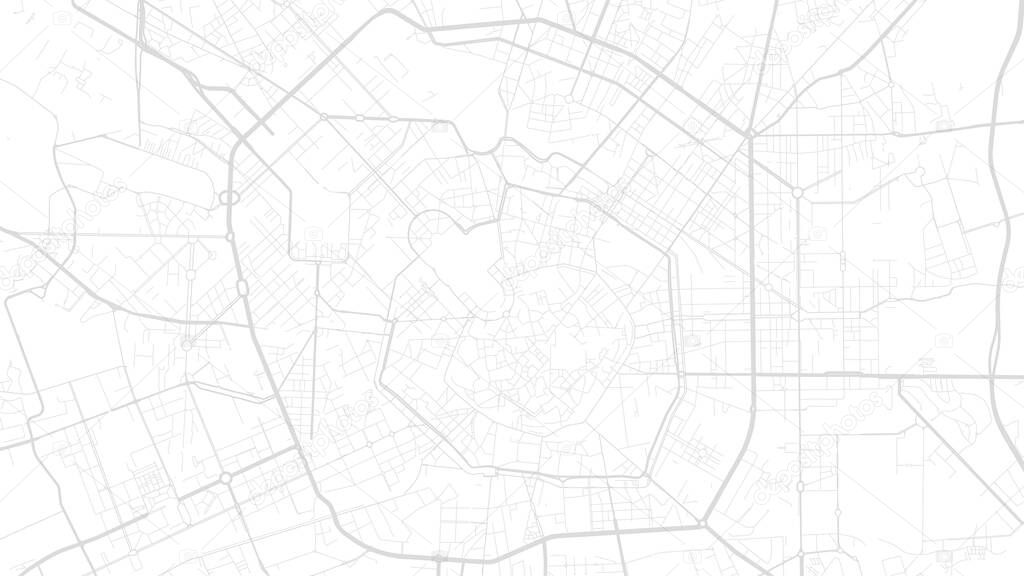 White and light grey Milan city area vector background map, streets and water cartography illustration. Widescreen proportion, digital flat design streetmap.