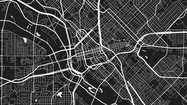 Bianco Nero Dallas Città Area Vettoriale Sfondo Mappa Strade Acqua — Vettoriale Stock