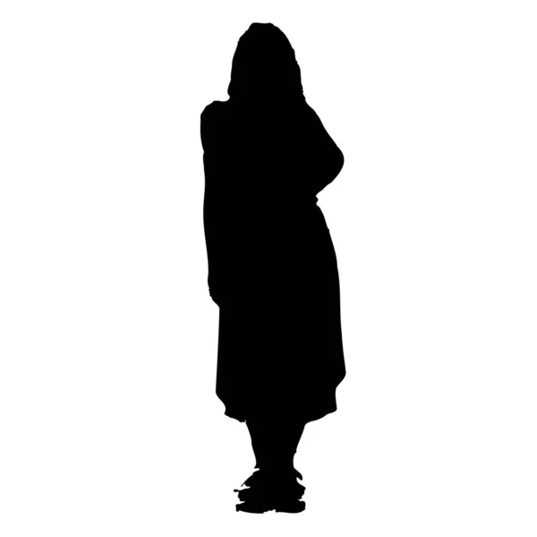 Silhouet Van Elegante Vrouw Een Staande Jurk Zwart Grijs Witte — Stockvector