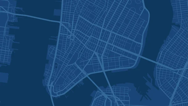 ブルーニューヨーク市のエリアベクトルの背景マップ 通りや水の地図イラスト ワイドスクリーン比率 デジタルフラットデザインストリートマップ — ストックベクタ