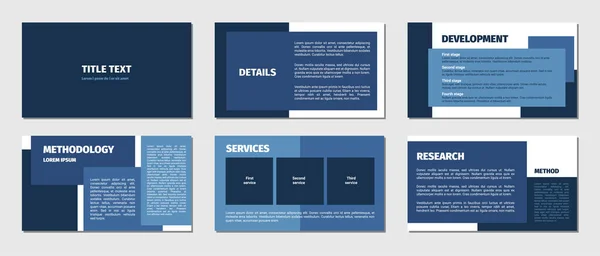 Presentatie Template Blauwe Rechthoeken Plat Ontwerp Witte Achtergrond Zes Dia — Stockvector