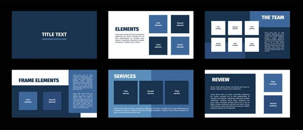 Presentatie Template Blauwe Rechthoeken Plat Ontwerp Witte Achtergrond Zes Dia — Stockvector