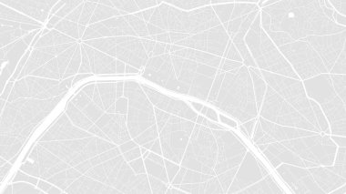 Açık gri ve beyaz Paris şehri vektör arkaplan haritası, sokaklar ve su haritası çizimi. Geniş ekran oranı, dijital düz tasarım sokak haritası.
