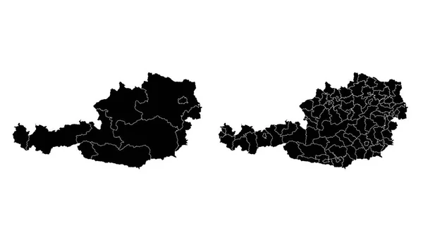 Áustria Mapa Municipal Região Divisão Estadual Bordas Administrativas Contorno Preto — Vetor de Stock