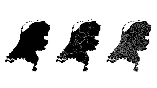 オランダ地図自治体 国家部門 管理上の境界線 白い背景ベクトル図上の黒いアウトライン — ストックベクタ