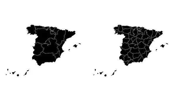 Espanha Mapa Municipal Região Divisão Estadual Bordas Administrativas Contorno Preto — Vetor de Stock