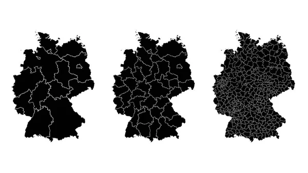 Alemania Mapa Municipal Región División Estatal Fronteras Administrativas Contorno Negro — Vector de stock