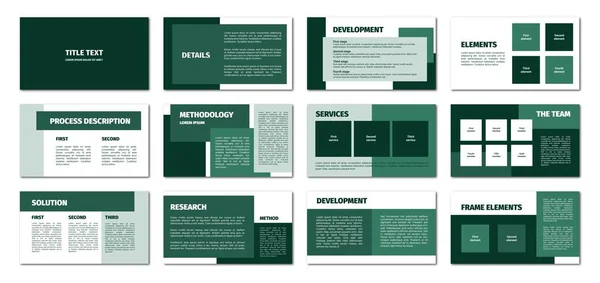 Groene Rechthoeken Presentatie Template Plat Ontwerp Dia Titel Detail Ontwikkeling — Stockvector