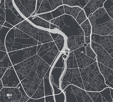 Toulouse 'un şehir haritası. Vektör illüstrasyonu, Toulouse haritası gri pullu sanat posteri. Yollu sokak haritası, metropol şehir manzaralı.
