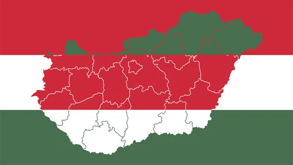 Hungary National Flag Administrative Regions Map Border Detailed Multicolored Vector — Stock Vector