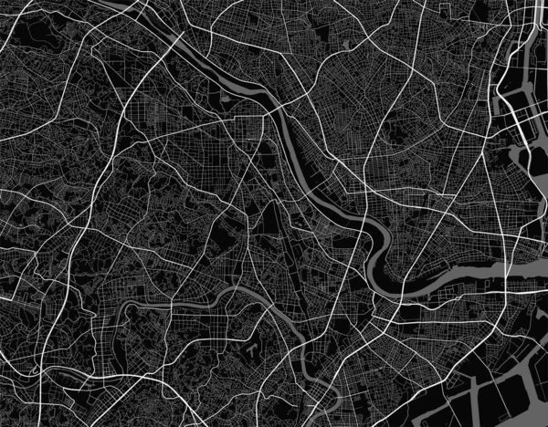 川崎市の都市地図 ベクターイラスト 川崎地図グレースケールアートポスター 市街地ビューの道路と街の地図画像 — ストックベクタ