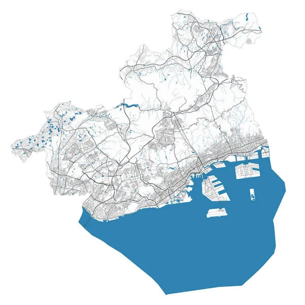 Mapa Kobe Mapa Detallado Kobe Ciudad Área Administrativa Paisaje Urbano — Vector de stock