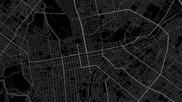 Mapa Města Sapporo Japonsko Horizontální Mapa Pozadí Plakát Tmavě Černá — Stockový vektor