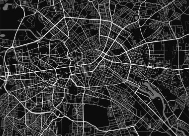Berlin 'in şehir haritası. Vektör illüstrasyonu, Berlin haritası gri tonlu sanat posteri. Yollu sokak haritası, metropol şehir manzaralı.