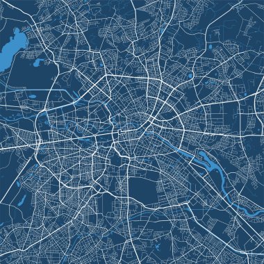 Berlin idari bölgesinin ayrıntılı harita posteri. Şehir manzarası manzarası. Berlin bölgesinin dekoratif grafik turist haritası. Telif hakkı serbest vektör illüstrasyonu.