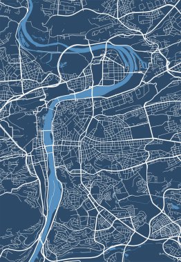 Prag şehrinin idari alanının detaylı harita posteri. Şehir manzarası manzarası. Prag bölgesinin dekoratif grafik turist haritası. Telif hakkı serbest vektör illüstrasyonu.