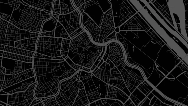 ダークブラックウィーン市周辺のベクトル背景マップ 通りや水の地図イラスト ワイドスクリーン比率 デジタルフラットデザインストリートマップ — ストックベクタ