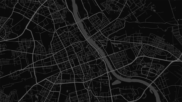 Dark Black Warsaw City Area Vector Background Map Streets Water — Vetor de Stock