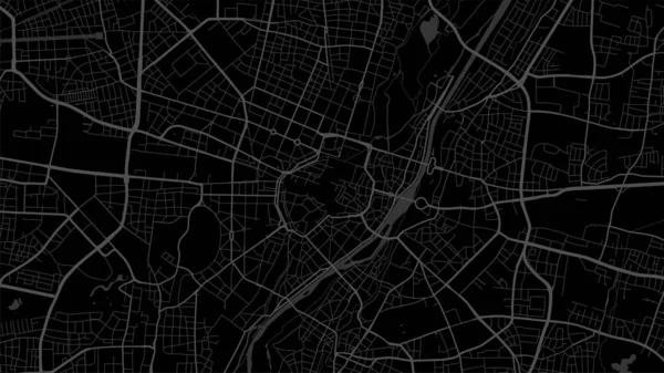 Schwarze Dunkle Vektor Hintergrundkarte Des Münchner Stadtgebiets Straßen Und Wasserkartographie — Stockvektor