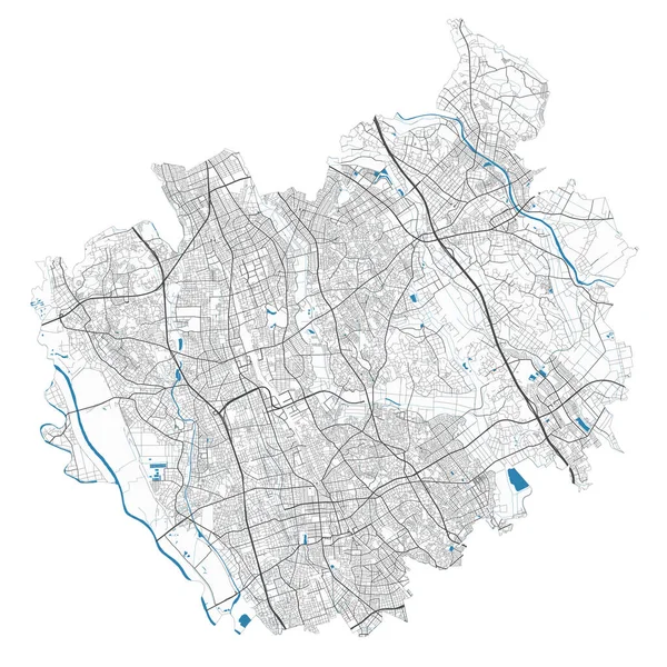 齐塔玛地图酒田市管理区详细地图 全景全景 免费的矢量说明 有公路 河流的示意图 游客装饰街道图 — 图库矢量图片