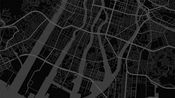 Dark Black Hiroshima City Area Vector Background Map Streets Water — Vetor de Stock