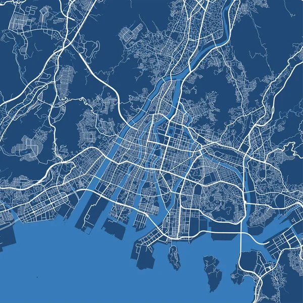 Mapa Detalhado Pôster Área Administrativa Cidade Hiroshima Panorama Paisagem Urbana — Vetor de Stock