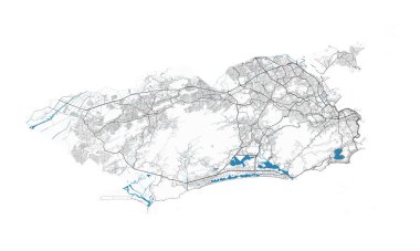Rio de Janeiro map. Detailed map of Rio de Janeiro city administrative area. Cityscape panorama. Royalty free vector illustration. Outline map with highways, streets, rivers. Tourist decorative street map.