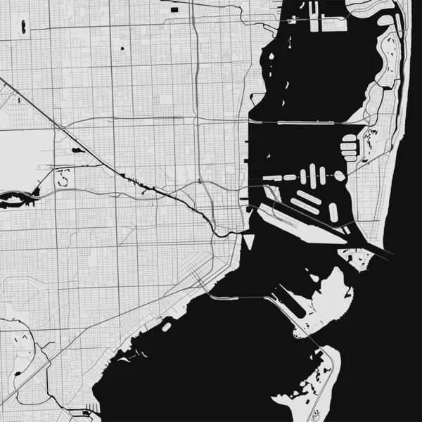 마이애미의 Miami Map Grayscale Art Poster 대도시 지역이 보인다 — 스톡 벡터