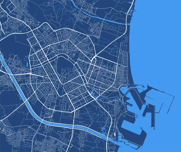 Valencia Şehir Idari Bölgesinin Detaylı Harita Posteri Şehir Manzarası Manzarası — Stok Vektör