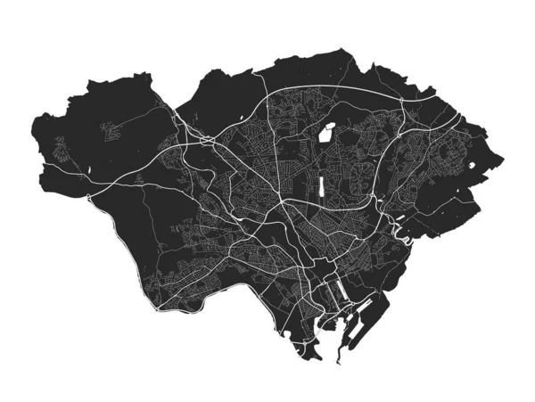 Cardiff Térkép Cardiff Város Közigazgatási Területének Részletes Vektortérképe Városkép Plakát — Stock Vector