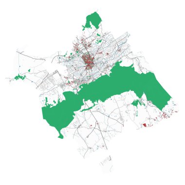Murcia haritası. Murcia şehir yönetim bölgesinin detaylı haritası. Şehir manzarası manzarası. Kraliyetten bağımsız vektör çizimi. Karayolları, sokaklar, nehirler. Turist dekoratif sokak haritası.
