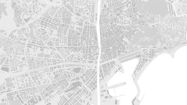 Vit Och Ljusgrå Malaga Stadsområde Vektor Bakgrundskarta Gator Och Vatten — Stock vektor