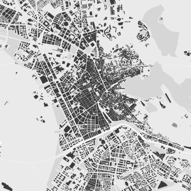 Granada 'nın şehir haritası. Vektör illüstrasyonu, Granada haritası gri tonlu sanat posteri. Yollu sokak haritası, metropol şehir manzaralı.