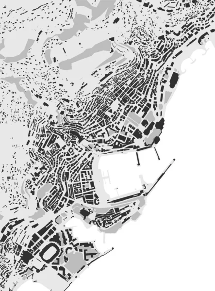 Stadtplan Von Monaco Vektorillustration Graustufen Kunstplakat Von Monaco Stadtplan Bild — Stockvektor