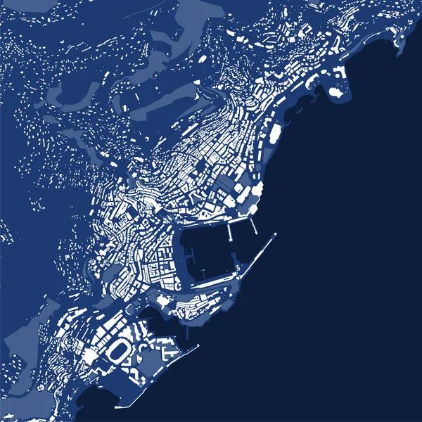 Póster Mapa Azul Detallado Mónaco Ciudad Área Administrativa Panorama Del — Vector de stock