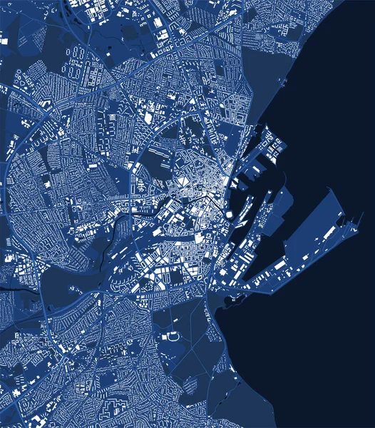 Cartaz Azul Detalhado Mapa Área Administrativa Cidade Aarhus Panorama Horizonte — Vetor de Stock