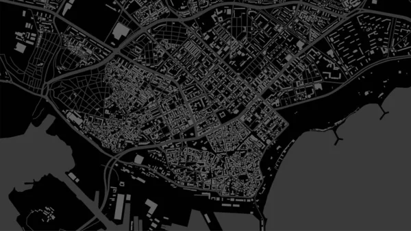 Dark Black Varna City Area Vector Background Map Streets Water — Vetor de Stock