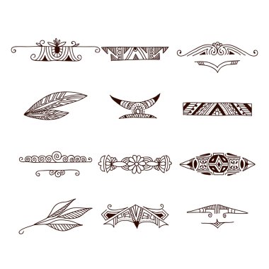 Kabile doodle öğeleri kümesi. Resimde çizilmiş