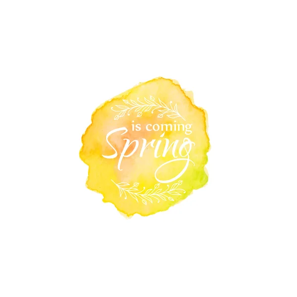 Watercolor blot with text spring coming template — Stock Vector