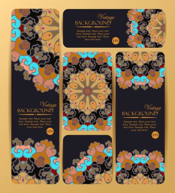 Renkli afiş ve iş kartları koleksiyonu. Vintage dekoratif şablonları.