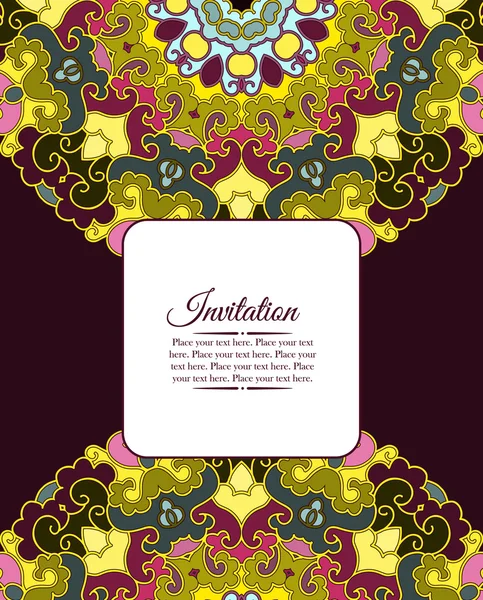 カードまたは招待状。ヴィンテージの装飾的な飾り。カラフルな手描きの背景. — ストックベクタ