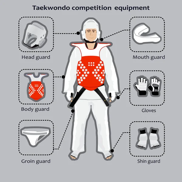 Taekwondo Korea bela diri peralatan olahraga kompetisi seni - Stok Vektor