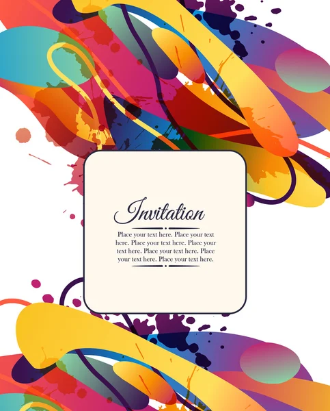 Carte d'invitation décorative colorée avec des formes libres et des taches — Image vectorielle