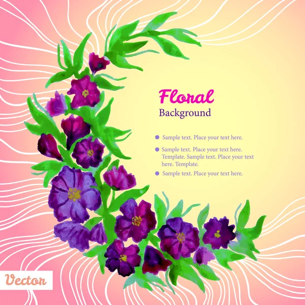 Cornice in ghirlanda tenera acquerello con fiori viola — Vettoriale Stock