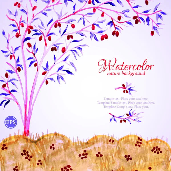 Akvarell táj gyümölcsfa és fű — Stock Vector