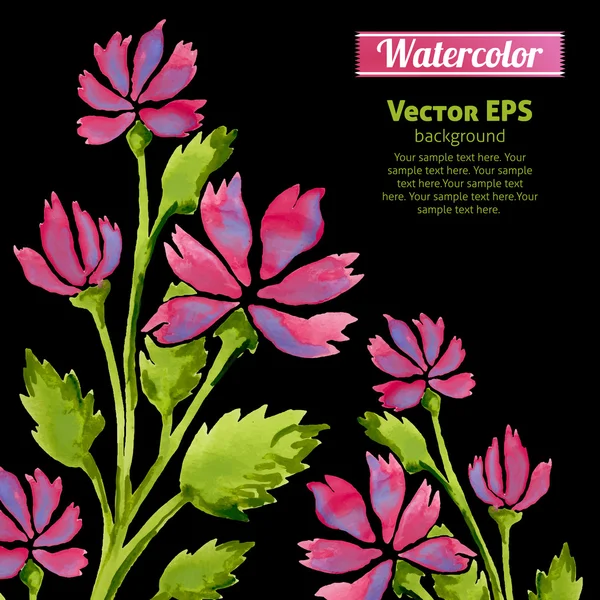 Aquarel bloemen uitnodiging patroon met lint — Stockvector