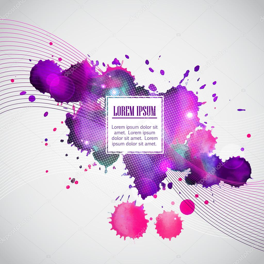 Business template with violet watercolor blots