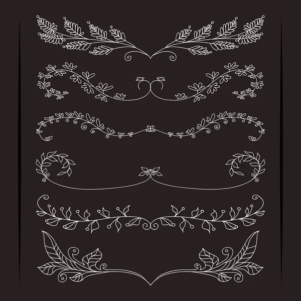 Conjunto de elegantes bordes foliados caligráficos — Vector de stock