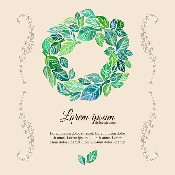 Decorative flourish template watercolor wreath — Stok Vektör